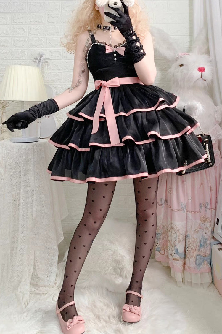 Rose Contrast Color Large Swing Tiered Sleeveless Gothic Lolita JSK Dress 3 Colors