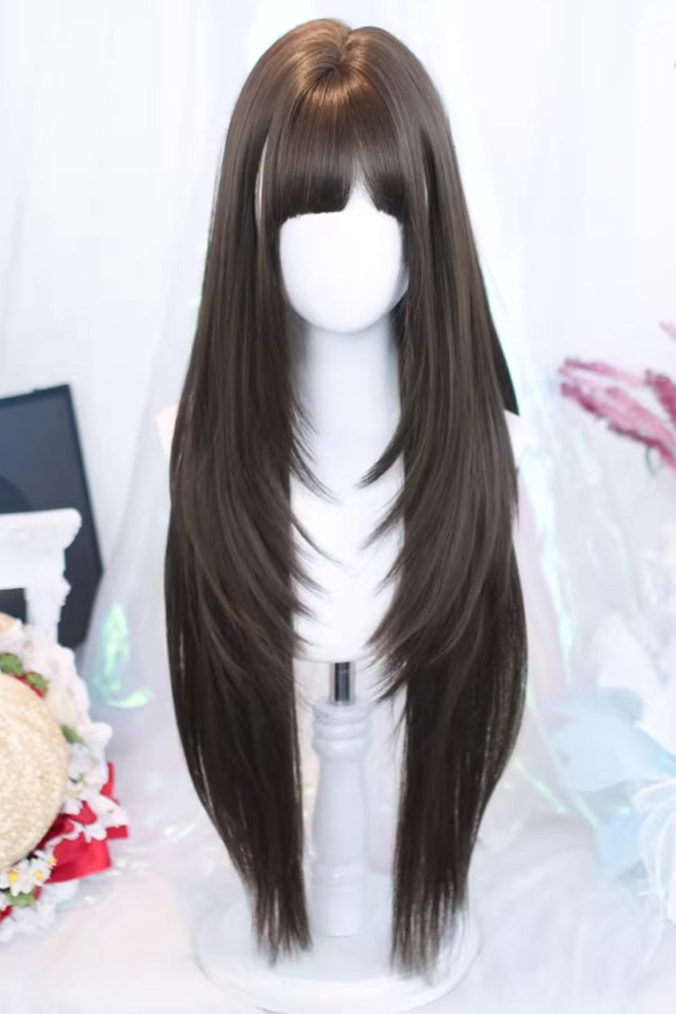 ロングストレートうっすらエア前髪甘い和風ロリータウィッグ 3 色