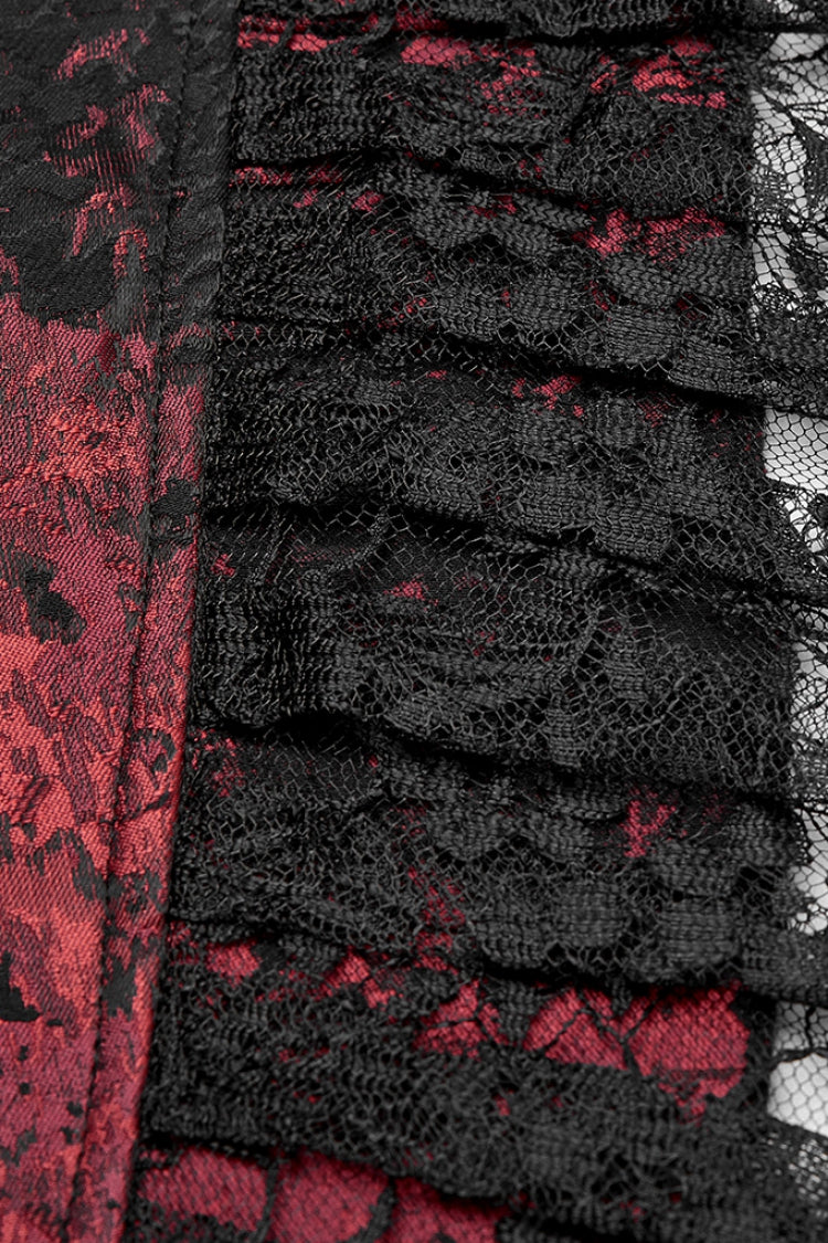 Black/Red Long Sleeves Lace Gorgeous Men's Gothic Vintage Tuxedo Coat