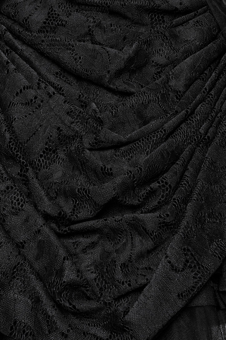 Black Off Shoulder Short Sleeves Multi-Layered Embroidery Women's Punk Dress