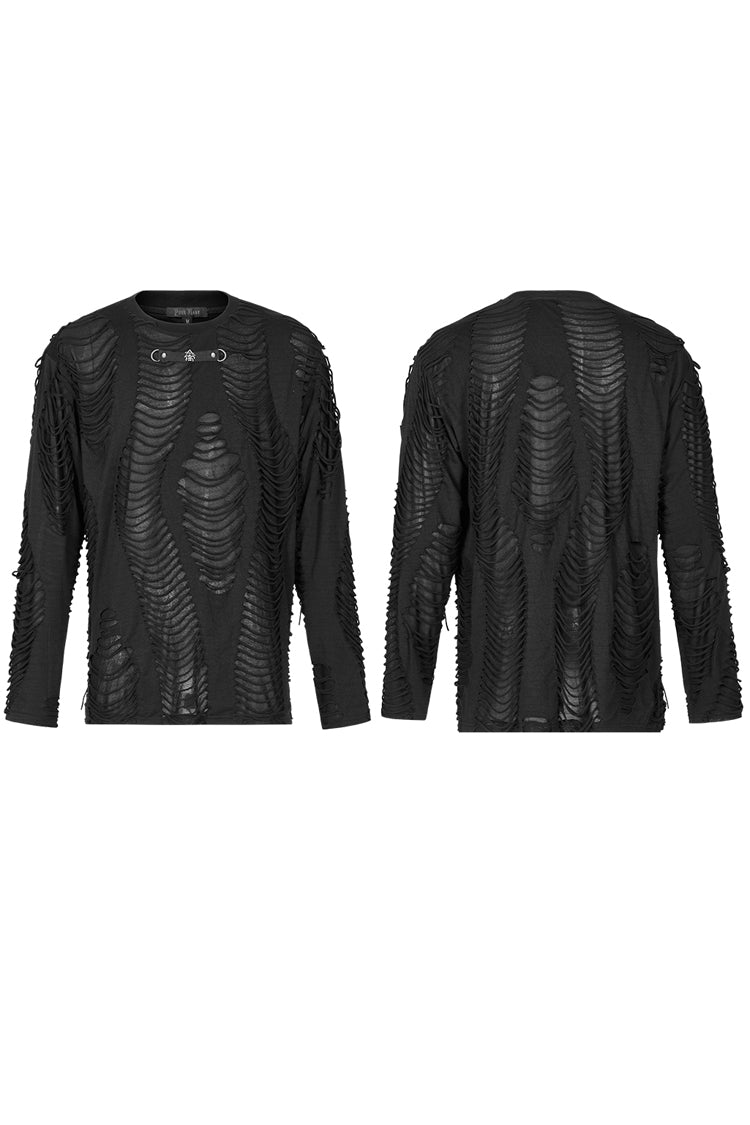 Black Round Collar Long Sleeves Double-Layered Ripped Men's Gothic Blouse