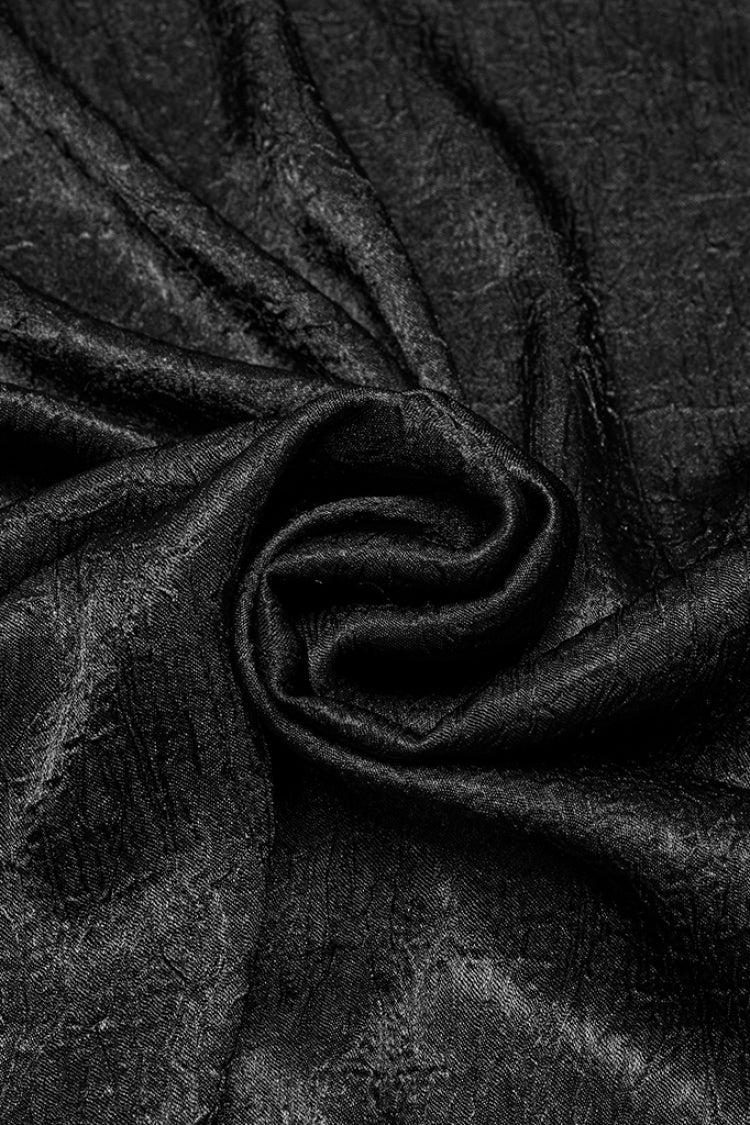 Schwarze Bluse im Gothic-Stil mit Stehkragen, langen Puffärmeln, Jacquard-Rüschen und Stickerei für Herren 