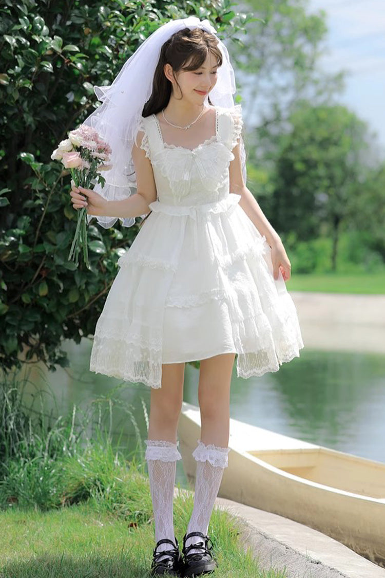 Cardigan à volants blanc avec nœud en dentelle douce princesse Lolita Jsk robe 