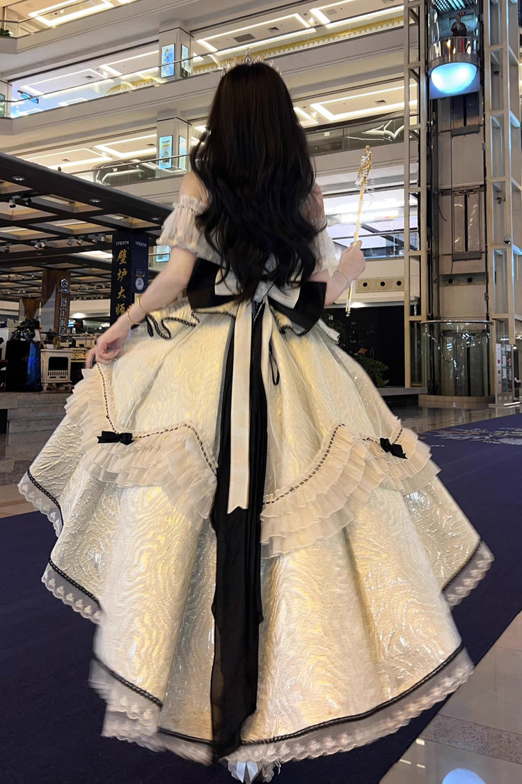 Ivory/Black [Tycoon's Daughter] Ruffle Bowknot Sweet Elegant Princess Lolita Jsk Dress