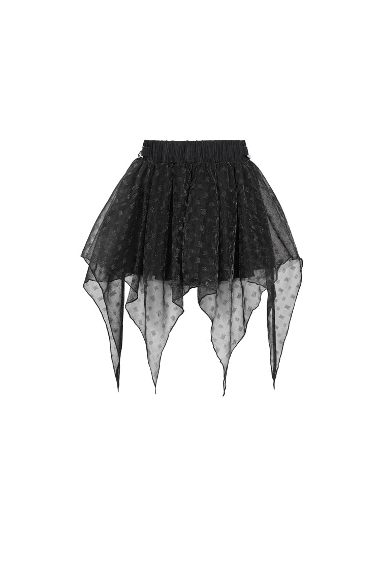 Black Bright Mesh Metal Buckle Decoration Playful And Cute Tutu Short Women's Punk Skirt
