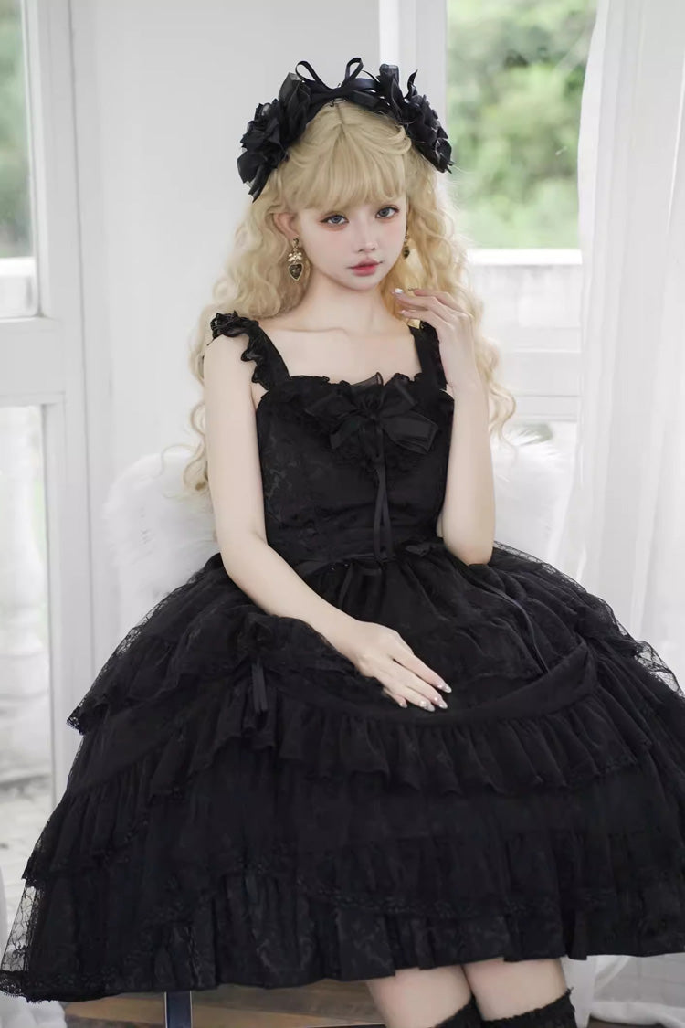 Black Iris Love Multi-layer Ruffle Bowknot Gothic Princess Lolita Jsk Dress
