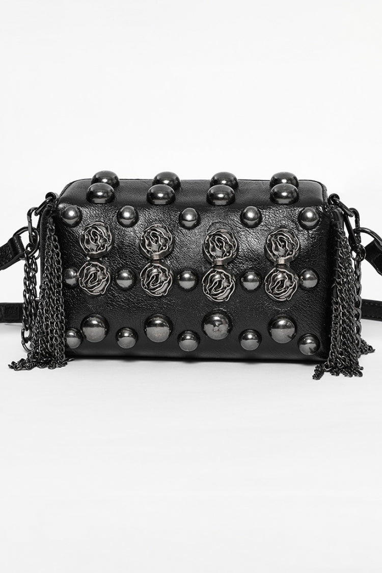 Black Beaded Rose Rivet Women's Gothic Faux Leather Clutches