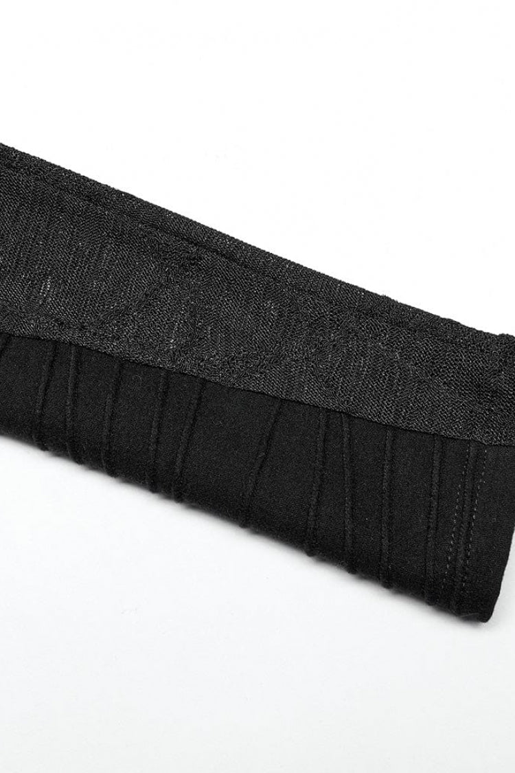 Schwarze Steampunk-Jacke für Damen aus Stretch-Strick mit abnehmbarer Kapuze und Streifenschnallen