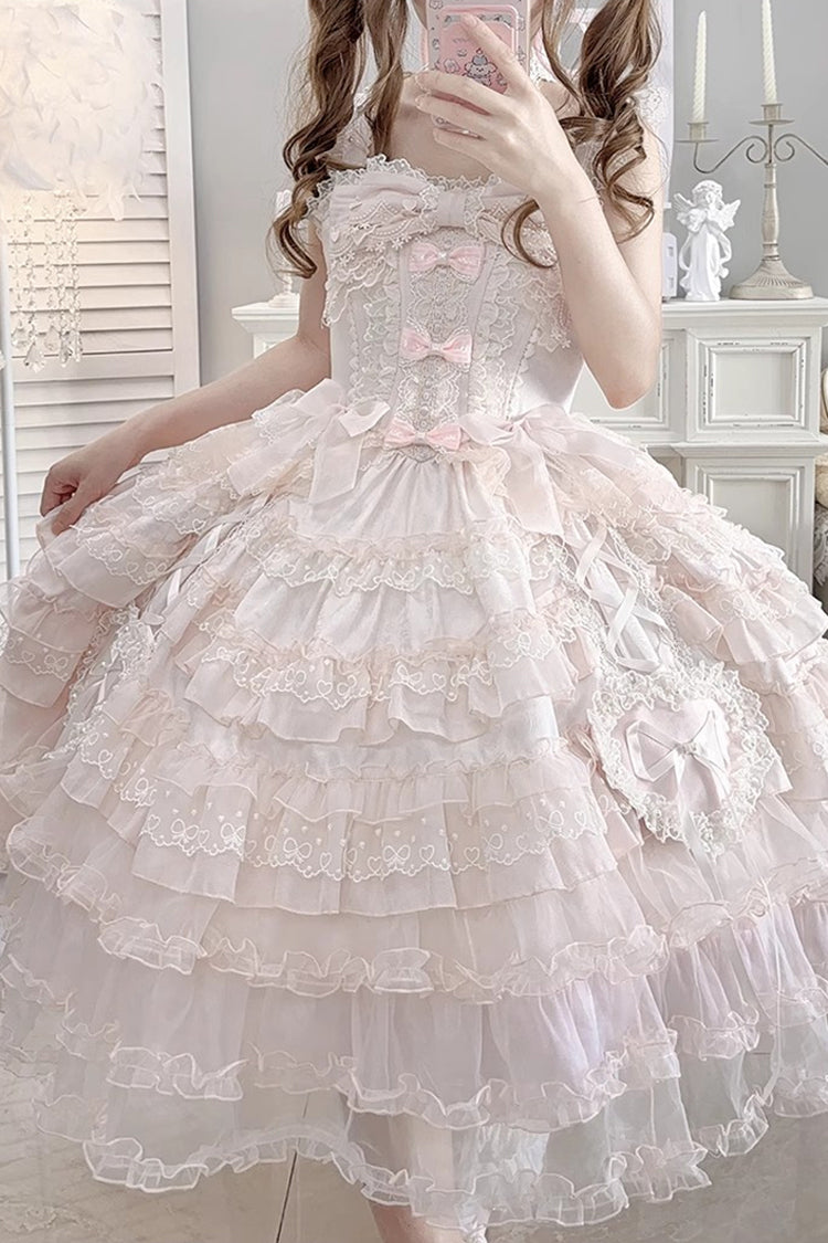 Pink [Sweetheart Diary] Multi-Layered Ruffle Hanayome Embroidery Bowknot Lace Sweet Lolita Jsk Dress