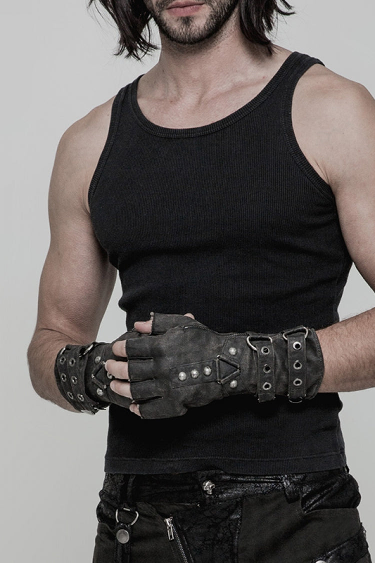 Metal Buckle PU Leather Men's Steampunk Gloves 2 Colors