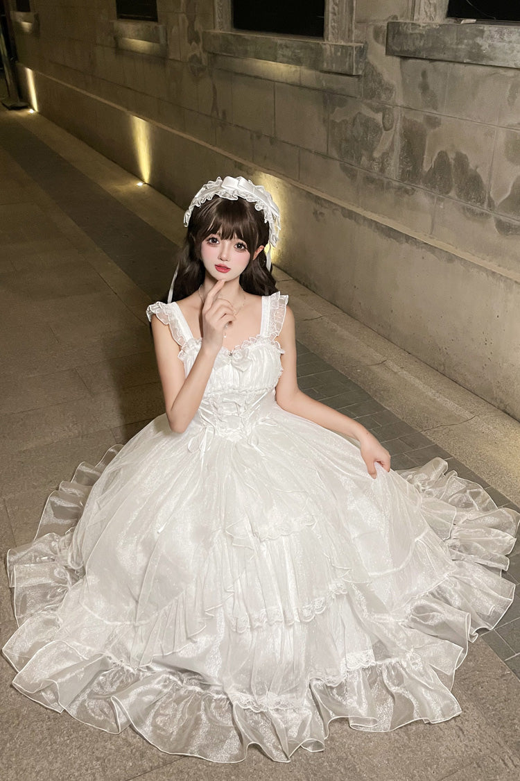 White [Moonlight Sonata] Ruffle Cardigan Bowknot Lace Sweet Vintage Lolita Jsk Dress