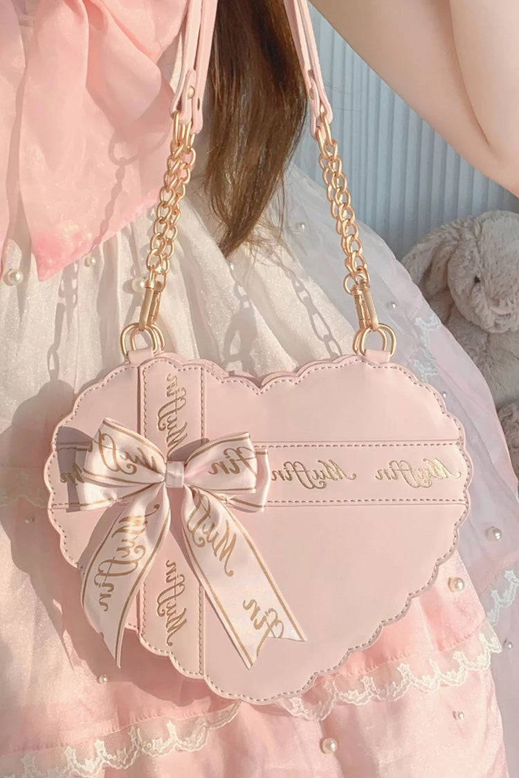 Sweet Lolita Heart Shape Bow Letter Chain-Decorated Handbag Crossbody Bag 4 Colors