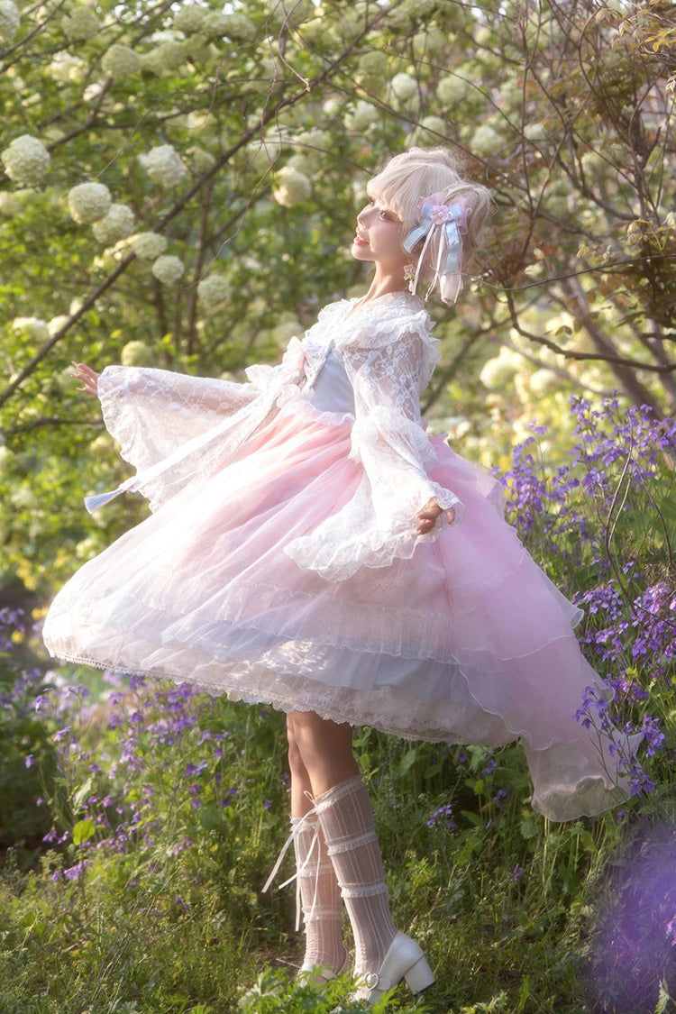 [Peach Blossoms in Spring Fields] Sleeveless Ruffle Bowknot Lace Sweet Chinese Style Lolita Jsk Dress 3 Colors