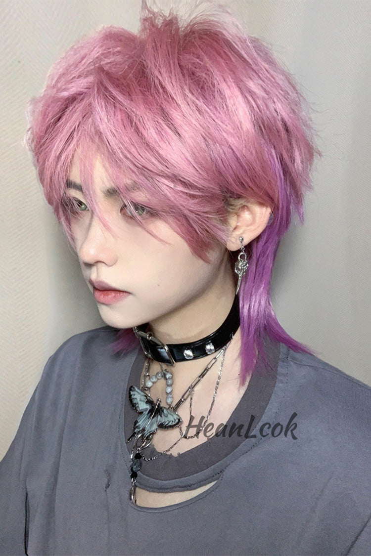 Purple/Pink Wolf Tail Mullet Head Medium Haircut Ouji Wig