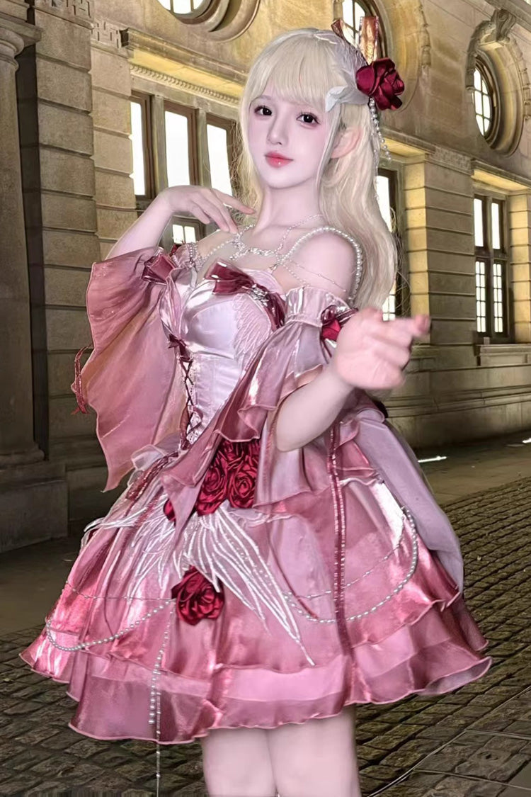 Plum Red [Swan Wonderland] Embroidery Bowknot Lace-Up Sweet Ballet Lolita Jsk Dress Short Version