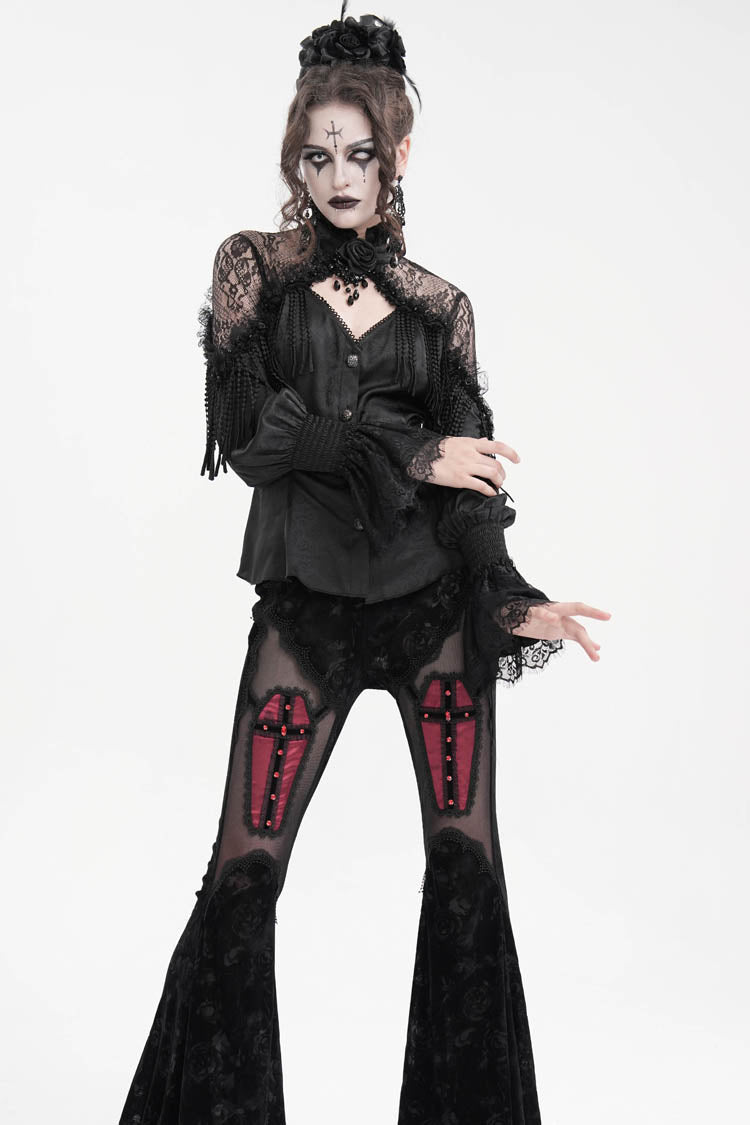 Black Long Sleeves Hollow Ripped Women's Gothic Blouse