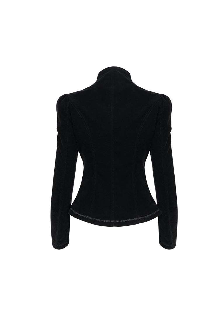 Black Stand Collar Velvet Appliqu On Chest Pendant Zipper Autumn And Winter Short Long Sleeve Women's Gothic Jacket