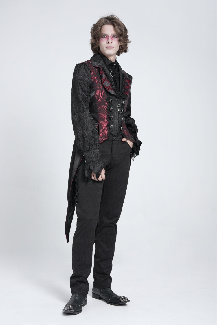 Gilet gothique à queue d'hirondelle pour homme sans manches noir/rouge avec laçage et fermeture éclair 