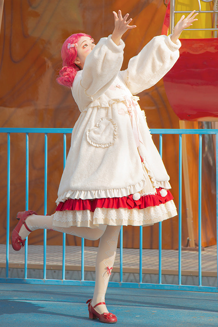 Ivory Long Ears Rabbit Ruffle Bowknot Hooded Daily Sweet Lolita Coat