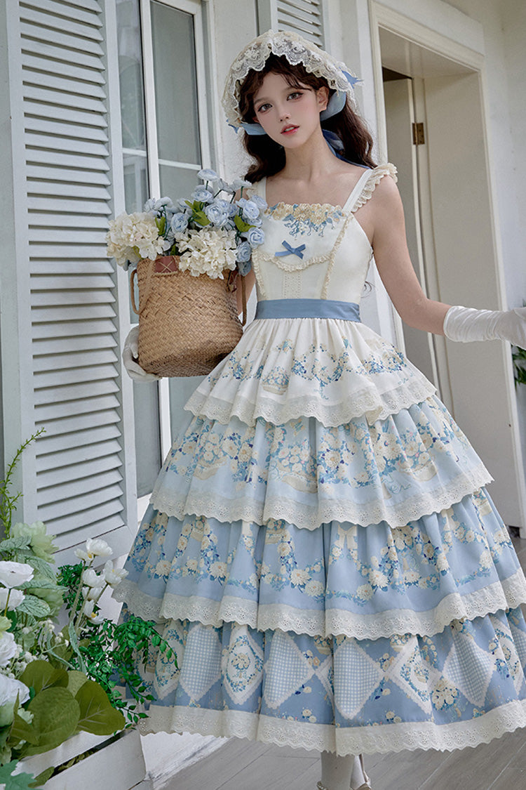Letters and Poetry Multi-Layered Pastoral Style Print Embroidery Sweet Princess Lolita Jsk Dress 2 Colors