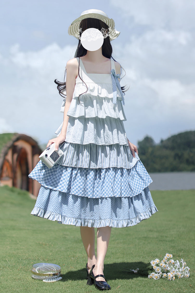 Blue [Go To The Beach] Multi-Layered Print Ruffle Holiday Sweet Lolita Jsk Dress