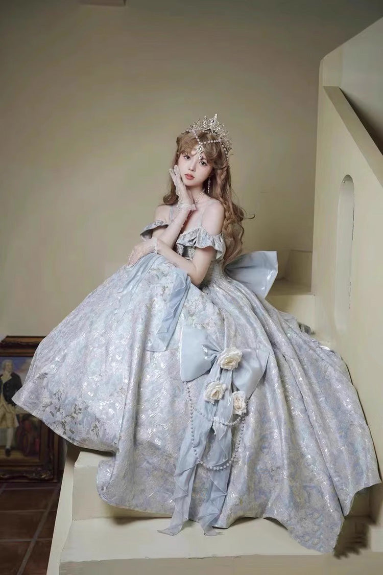 Off Shoulder Print Hanayome Embroidery Bowknot Sweet Princess Lolita Dress 2 Colors