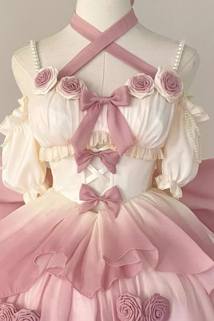 Gradient Pink Hanayome Hollow Bowknot Sweet Princess Lolita Dress