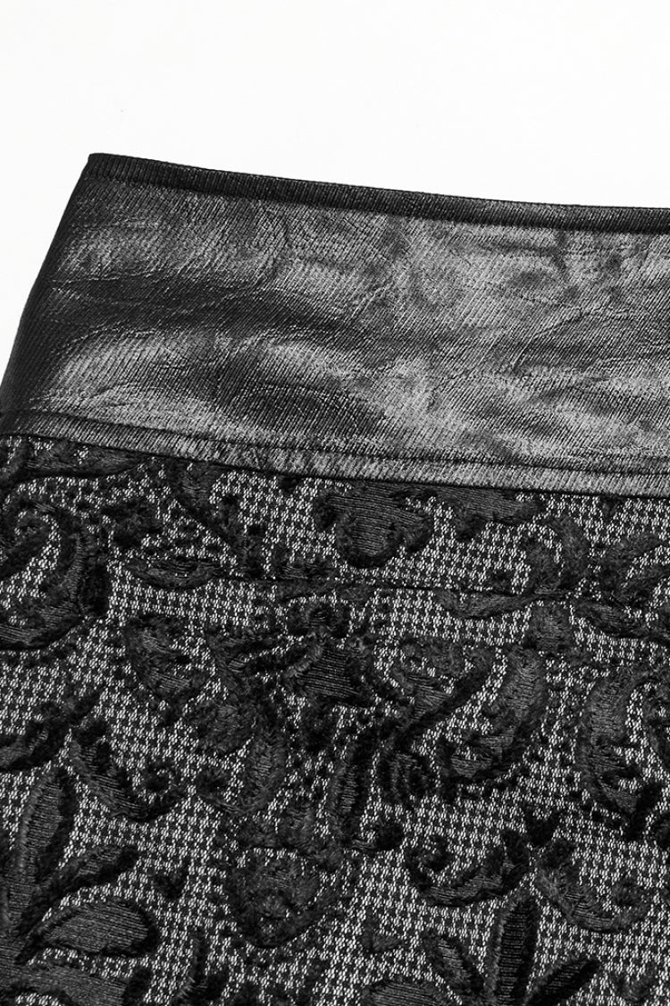 Black Print Floral Embroidery Buckle Men's Gothic Pants