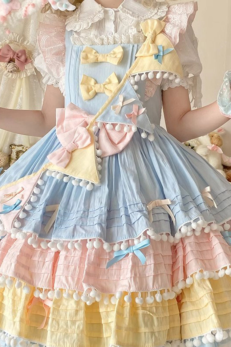 Blue/Pink/Yellow Sweetheart Macaron Ice Cream Multi-Layered Ruffle Bowknot Sweet Lolita Dress