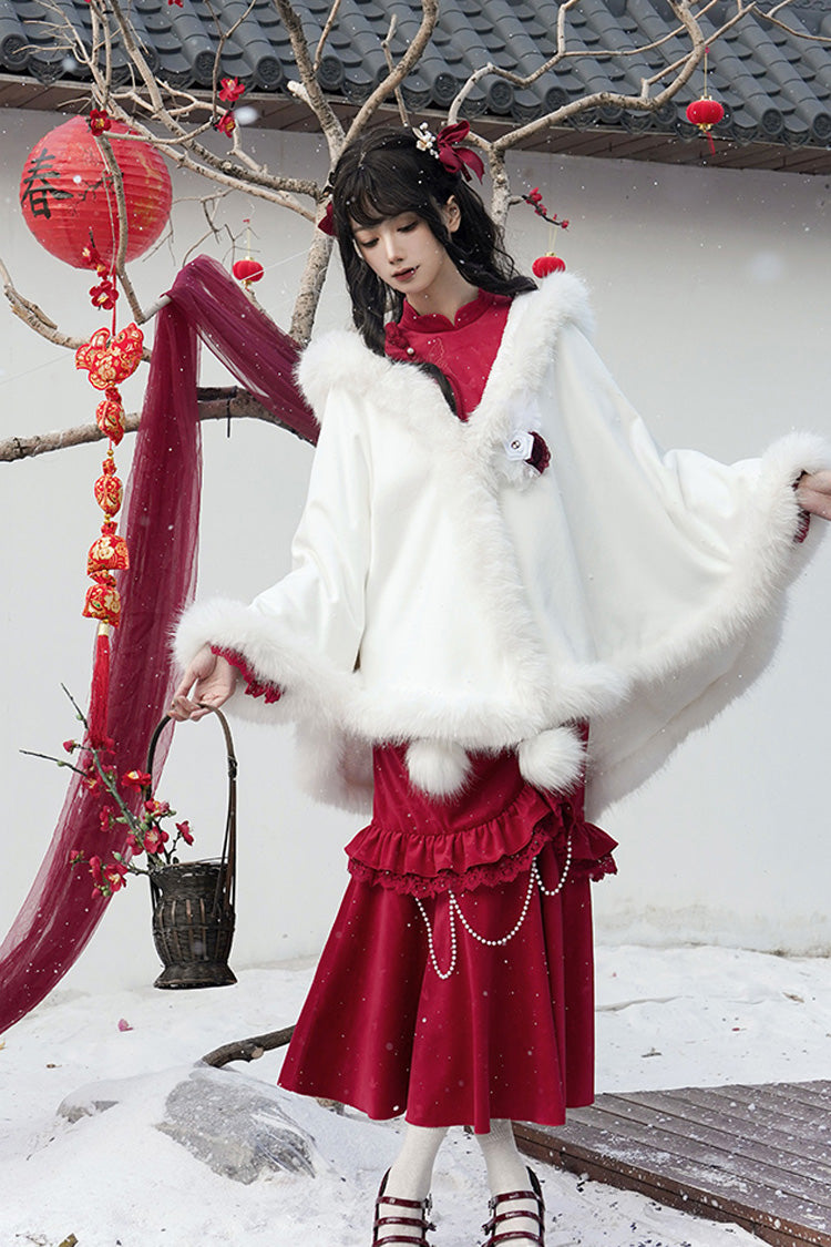 Red Long Sleeves Ruffle Embroidery Bowknot Lace Classic Chinese Style Elegant Lolita Dress