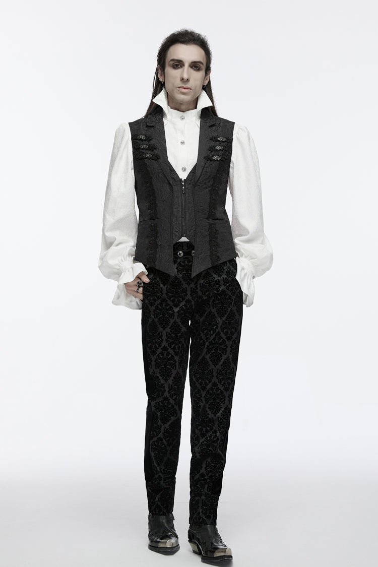 Black Sleeveless Jacquard Buckle Zip Men's Gothic Waistcoat