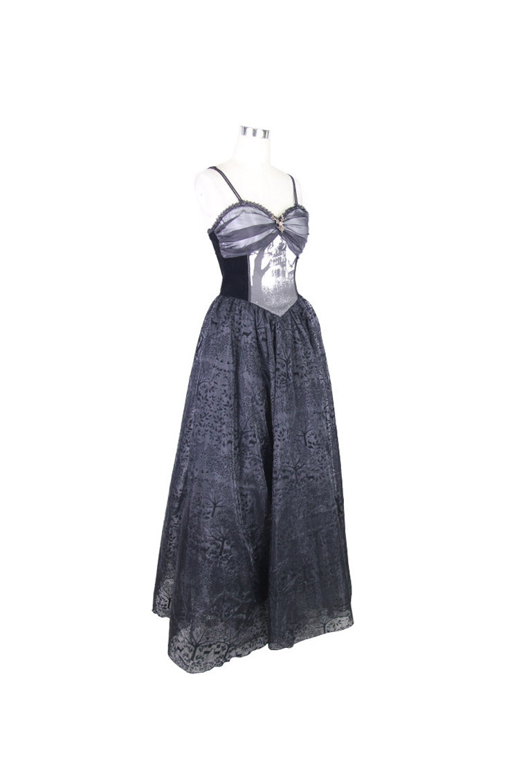 Black Elk Metal Brooch Flocking Print Yarn Floral Women's Gothic Dress