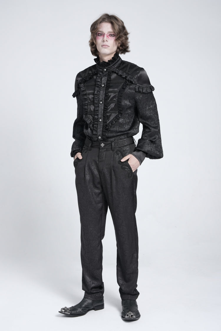 Black Floral Print Embroidery Men's Gothic Suit Pants