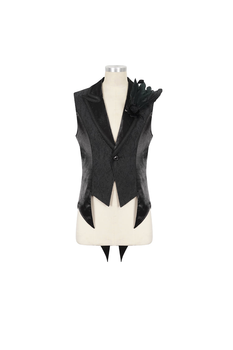 Black Vintage Dark Pattern Men's Gothic Vest With Brooch