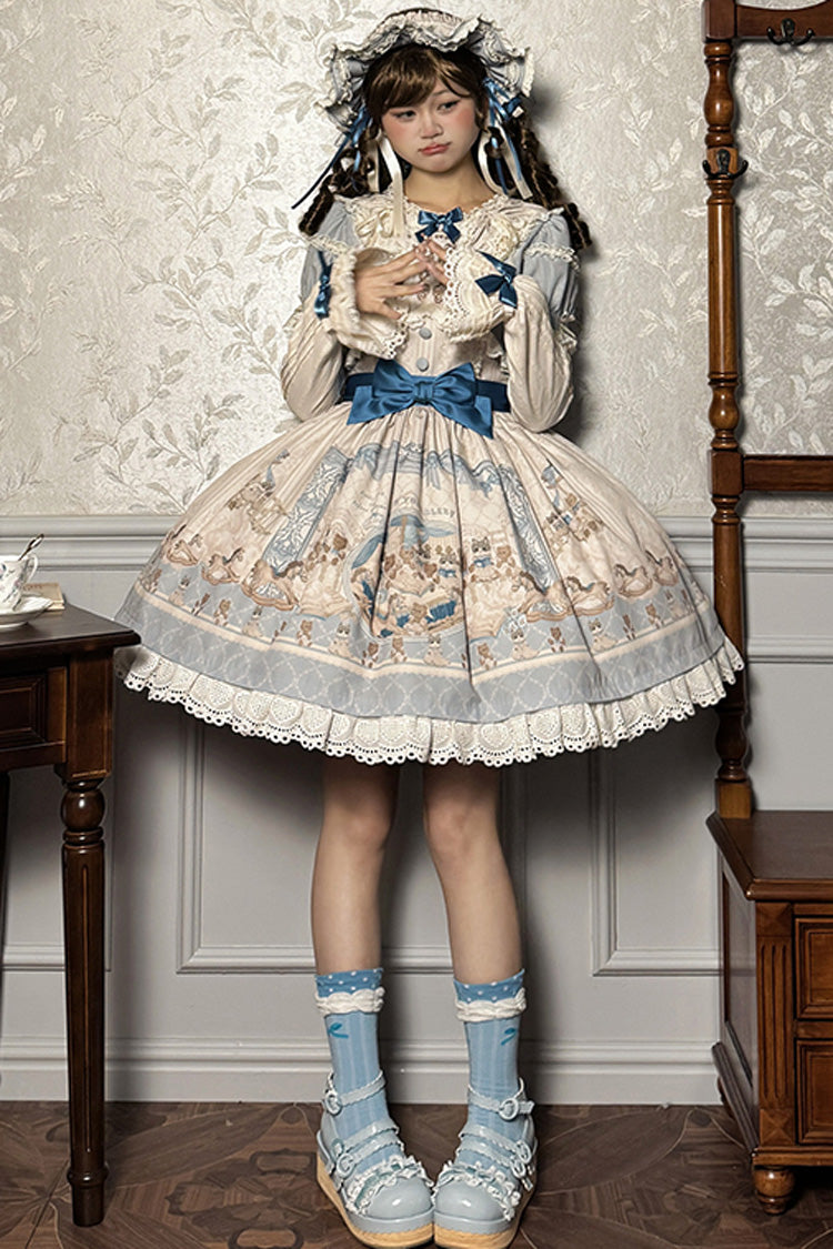 Sea Salt Fairy Tale Doll Short Sleeves Print Ruffle Bowknot Sweet Lolita Dress 2 Colors