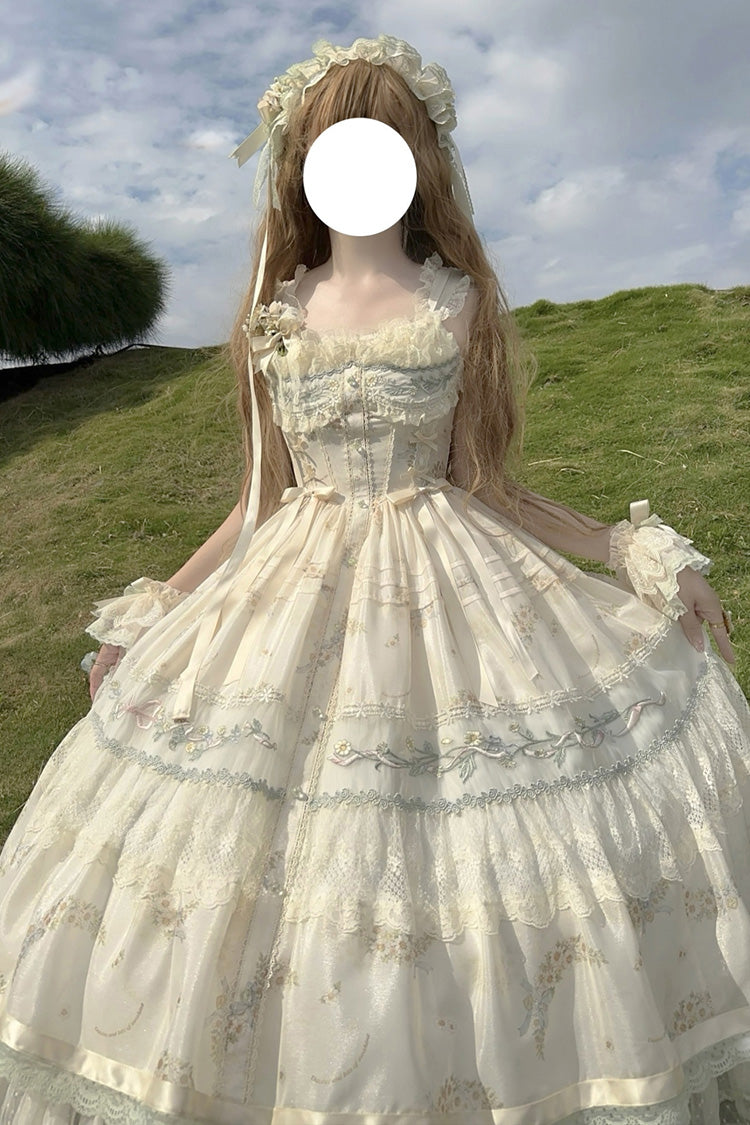 Multi-Color [Daisy Poetry] Print Ruffle Hollow Embroidery Lace Sweet Elegant Princess Lolita Jsk Dress