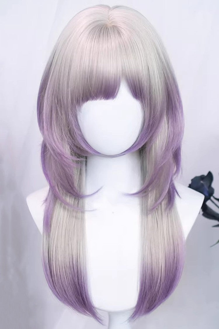 Perruque droite ombrée violet argent brumeux avec Air Bangs Sweet Lolita