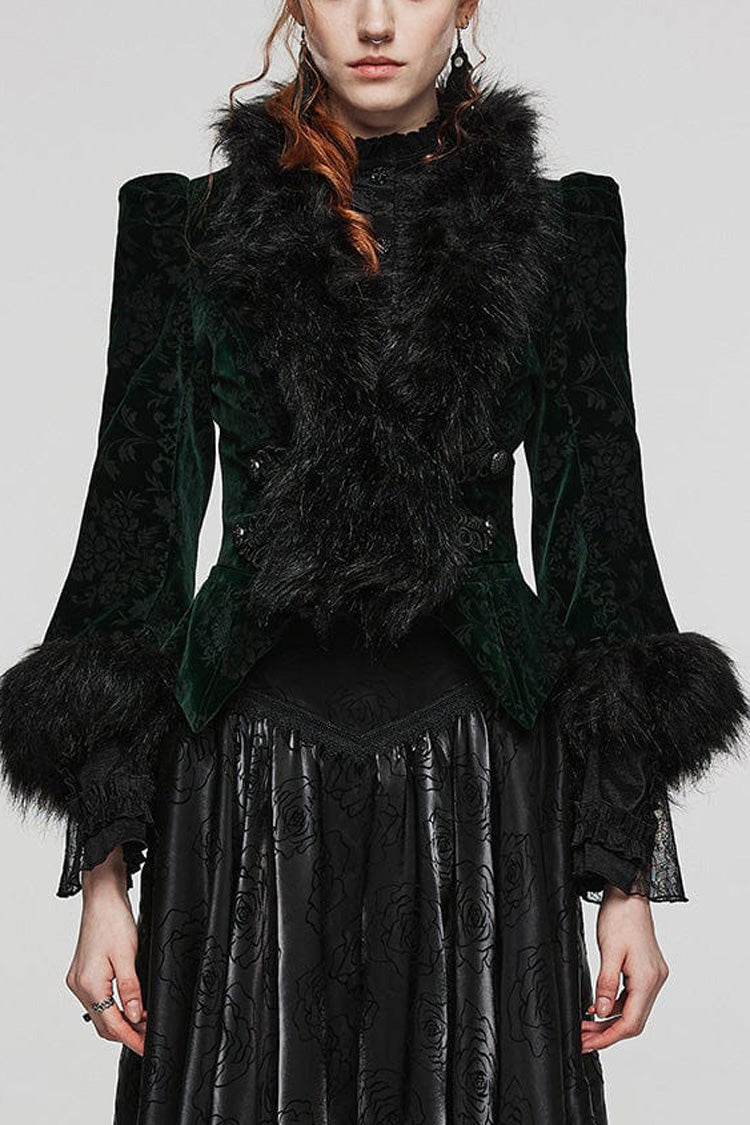 Women's V Collar Long Sleeves Faux Fur Stitching Gothic Coat 4 Colors