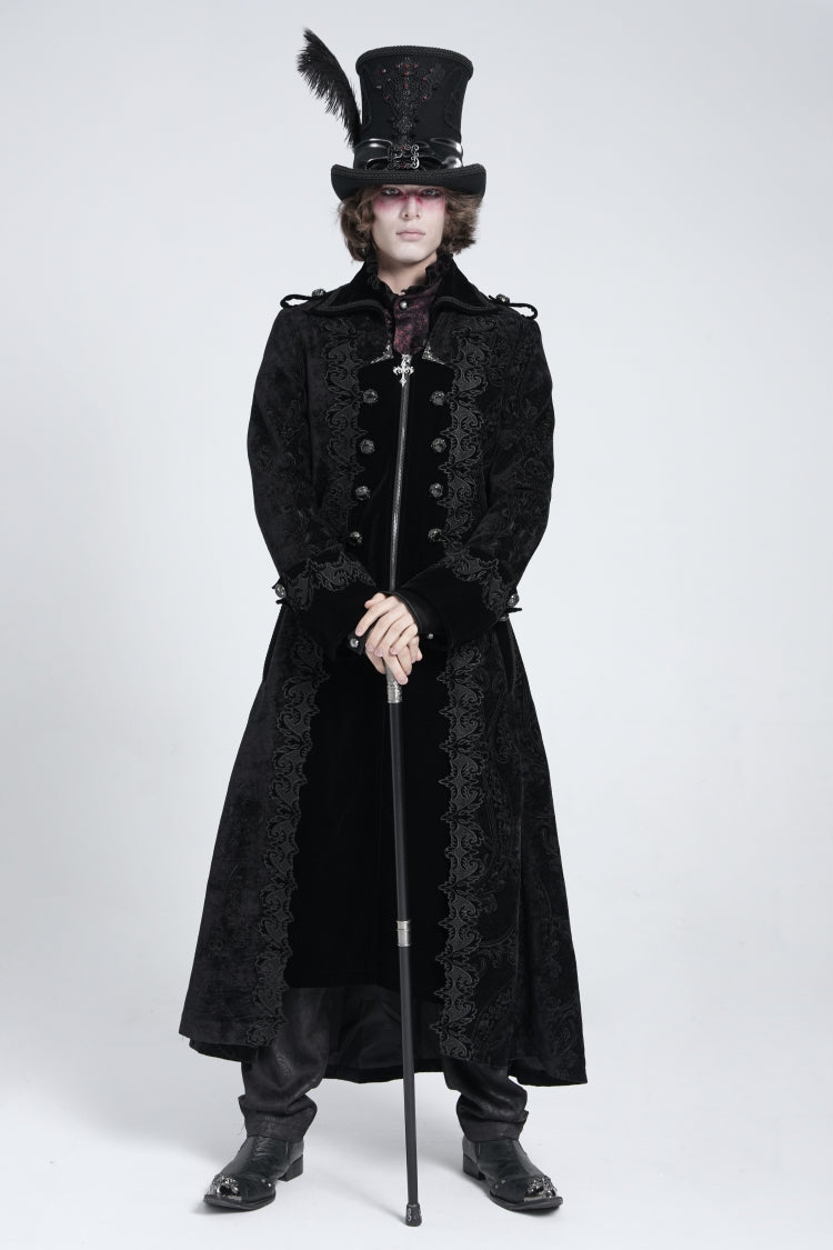 Black Lapel Collar Embroidery Zipper Men's Gothic Handsome Coat