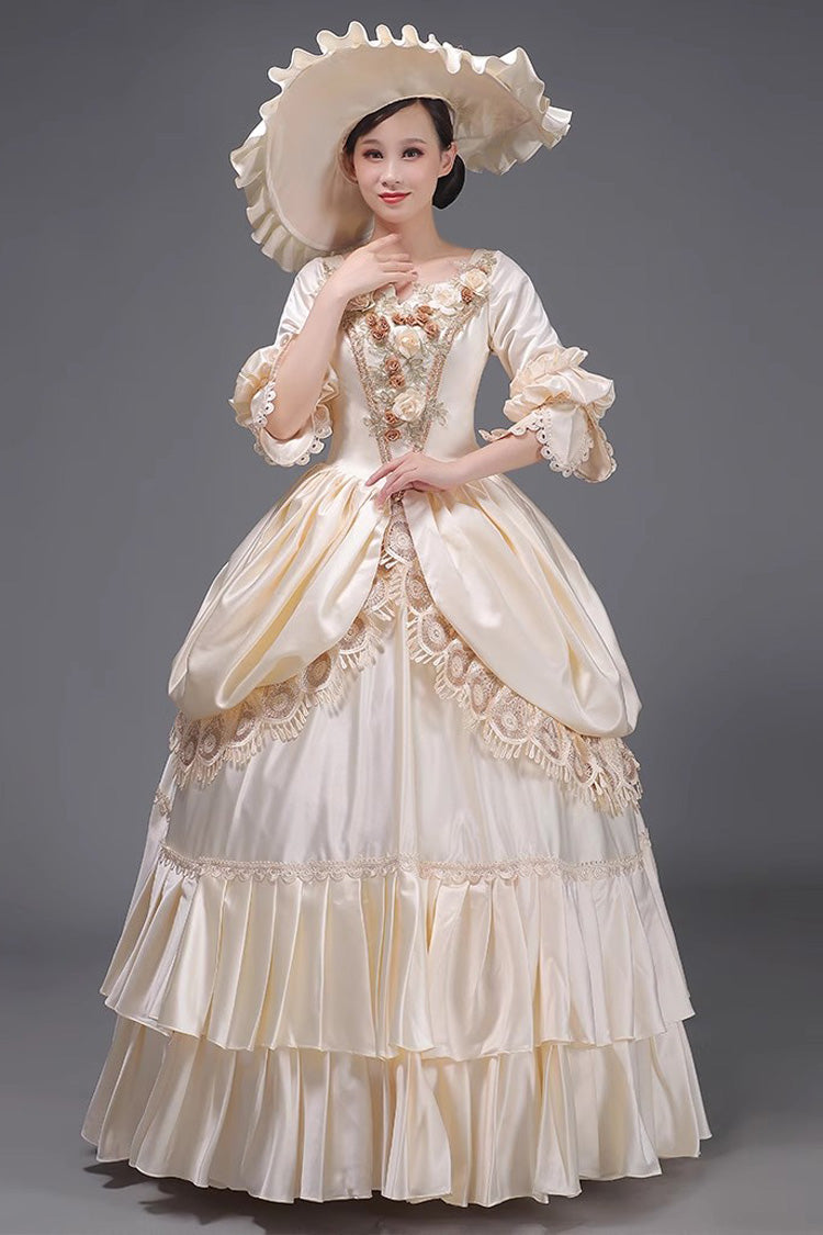 Champagne 3D Flower Decoration Multi-layer Ruffle Embroidery Cardigan Sweet Vintage Princess Victorian Dress LolitaInside Champagne 3D Flower Decoration Multi-layer Ruffle Embroidery Cardigan Sweet Vintage Princess Victorian Dress LolitaInside