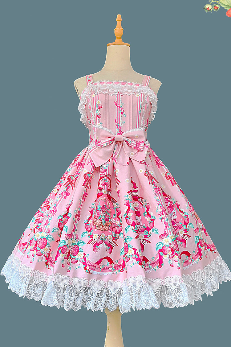 [Strawberry Chef] Sleeveless Print Bowknot Lace Sweet Lolita Jsk Dress 4 Colors