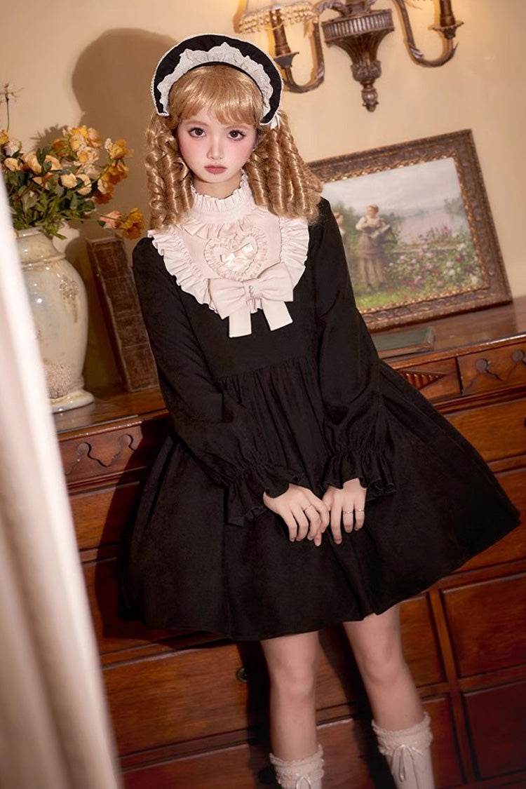 Black [Twilight Choir] Long Sleeves Bowknot Lace Sweet Vintage Lolita Dress 2 Versions
