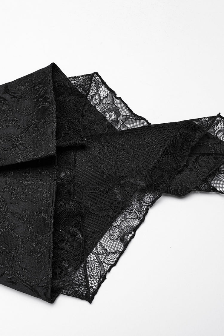 Black Lapel Collar Long Trumpet Sleeves Jacquard Women's Gothic Jacket