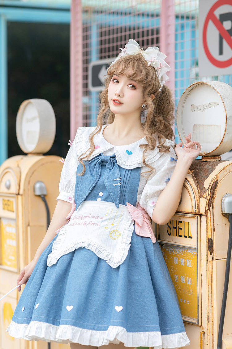 Blue [Cowboys Are Busy] Ruffle Bowknot Sweet Lolita Strap Dress