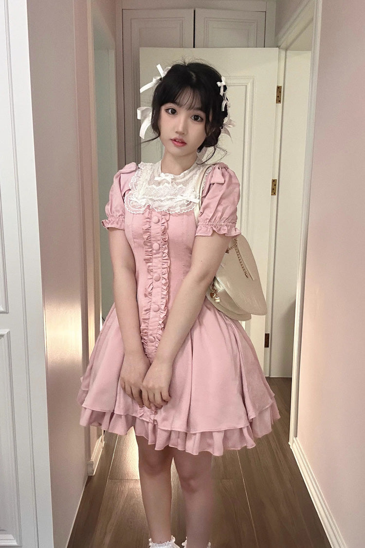 Pink Annie's Gift Short Sleeves Bowknot Short Version Sweet Lolita Dress (Plus Size Support)