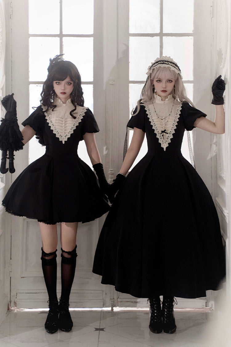 Black [Letters and Poems·Nocturne] Nun Long Sleeves Ruffle Gothic Lolita Short Dress