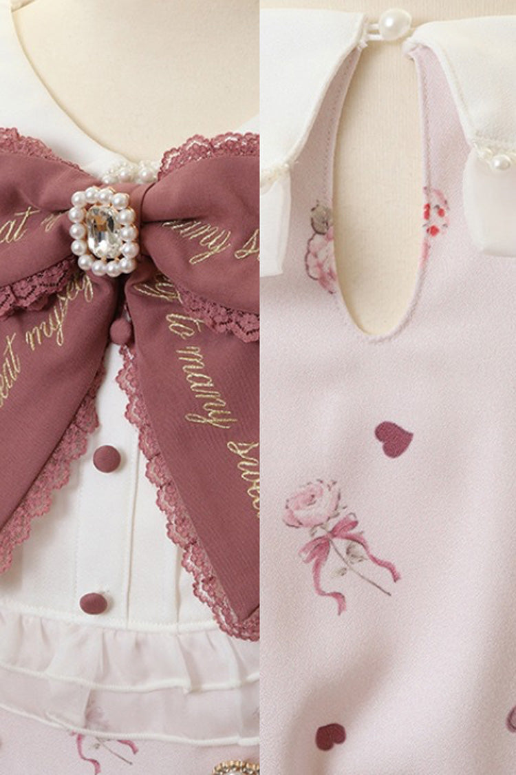 [Afternoon Tea] Long Sleeves Print Ruffle Bowknot Lace Sweet Jirai Kei Plus Size Dress 3 Colors