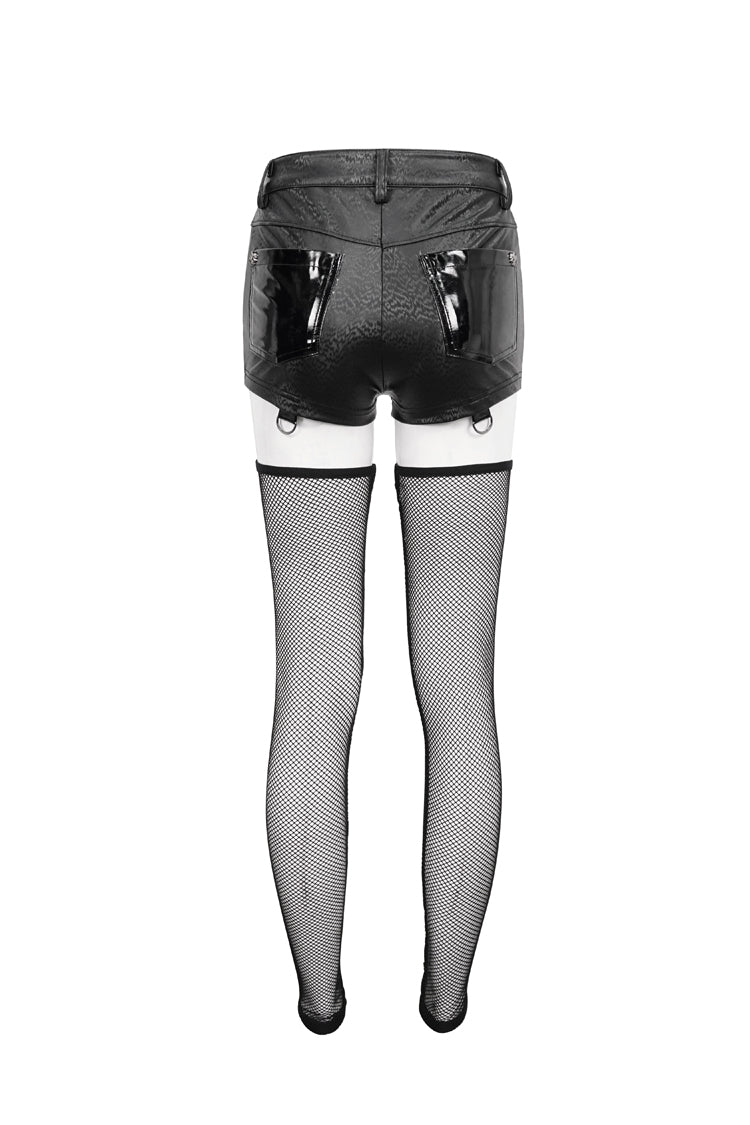 Black Faux Leather Pentagram With Stockings Women's Punk Shorts