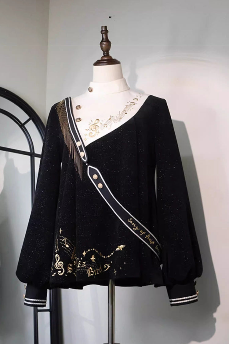 Black [Song Of Tomorrow] Long Sleeves Embroidery Asymmetric Gothic College Style Ouji Lolita Full Set