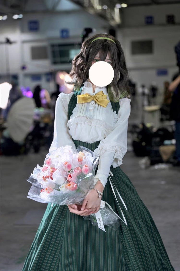 [South of The Forest] Halterneck Stripe Print Ruffle Classic Vintage Lolita Jsk Dress 4 Colors
